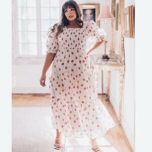 JessaKae White & pink/Red strawberries & cream tiered maxi dress